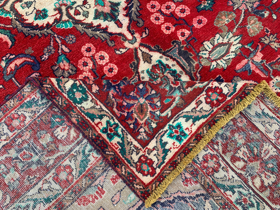 Handgeweven Perzisch wollen vloerkleed 213x305 cm - Rood, marineblauw & ivoorkleurig Perzisch stijl kleed met bloemenmedaillon - Exacte afmeting 315 cm x 208 cm - KBHM-695