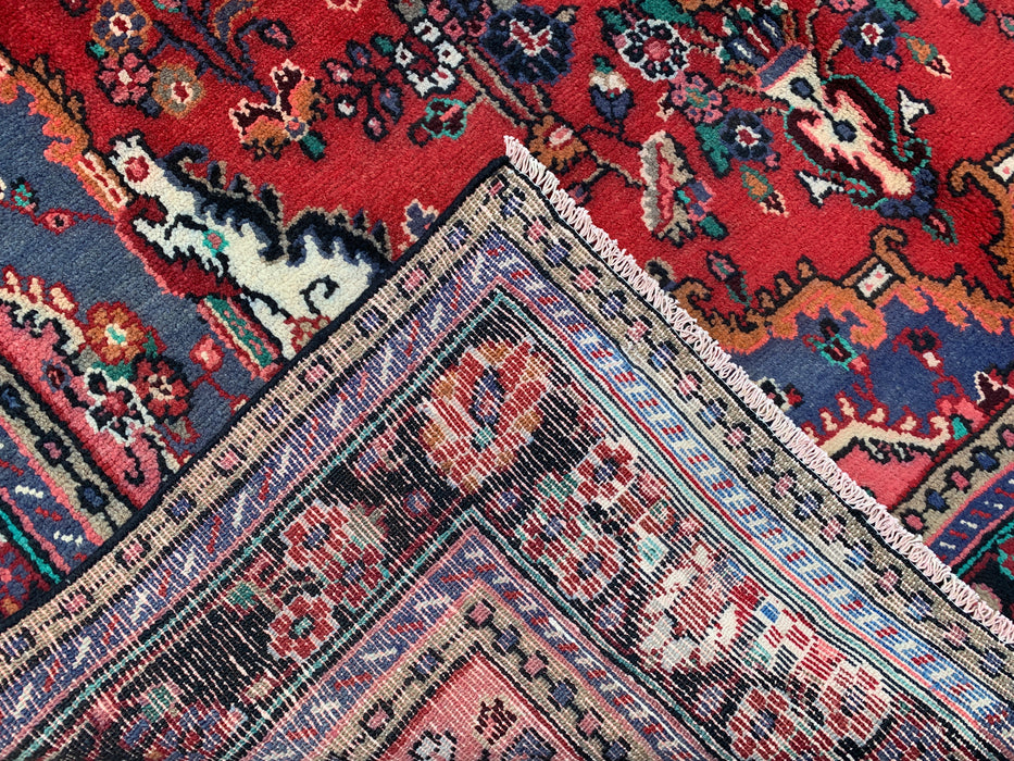 Handgemaakt Perzisch wollen vloerkleed 210x300 - Rood, blauw & ivoor bloemrijk medaillon Perzische stijl vloerkleed - Exacte afmeting 302 cm x 211 cm - KBHM-696