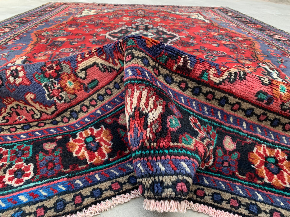 Handgemaakt Perzisch wollen vloerkleed 210x300 - Rood, blauw & ivoor bloemrijk medaillon Perzische stijl vloerkleed - Exacte afmeting 302 cm x 211 cm - KBHM-696