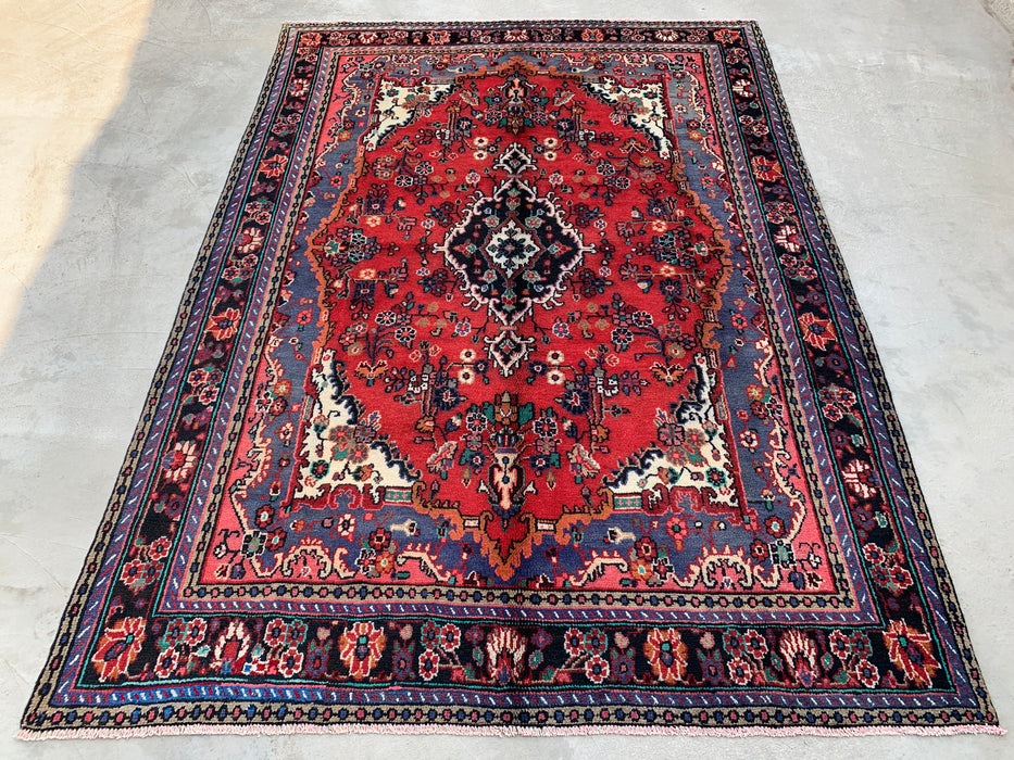 Handgemaakt Perzisch wollen vloerkleed 210x300 - Rood, blauw & ivoor bloemrijk medaillon Perzische stijl vloerkleed - Exacte afmeting 302 cm x 211 cm - KBHM-696