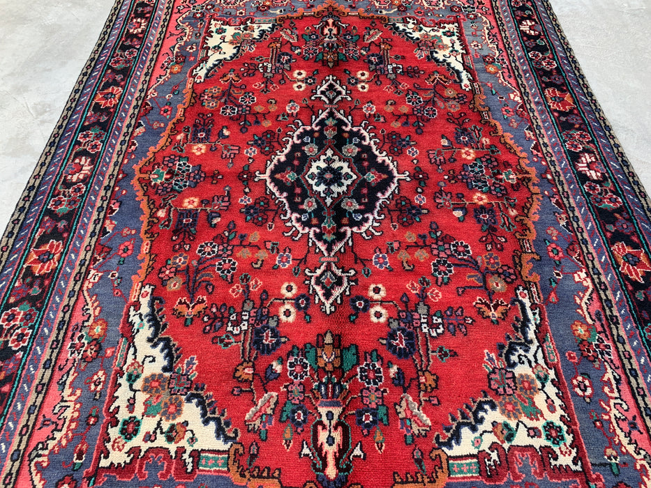 Handgemaakt Perzisch wollen vloerkleed 210x300 - Rood, blauw & ivoor bloemrijk medaillon Perzische stijl vloerkleed - Exacte afmeting 302 cm x 211 cm - KBHM-696
