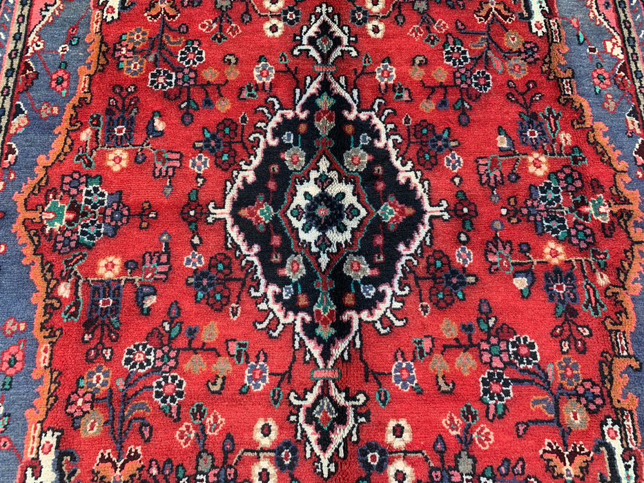 Handgemaakt Perzisch wollen vloerkleed 210x300 - Rood, blauw & ivoor bloemrijk medaillon Perzische stijl vloerkleed - Exacte afmeting 302 cm x 211 cm - KBHM-696