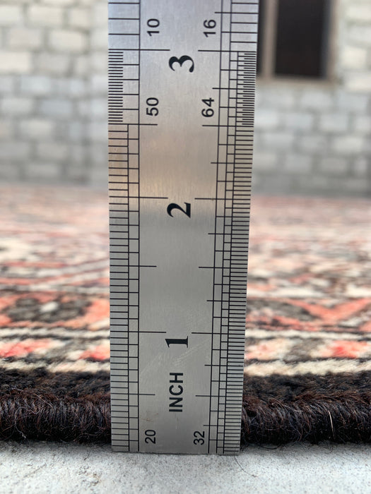 Handgemaakt Perzisch wollen vloerkleed 7x10 - Bruin, ivoor & roze tribaal geometrisch Perzisch stijl kleed - Exacte afmeting 10'3" x 6'10" - KBHM-697