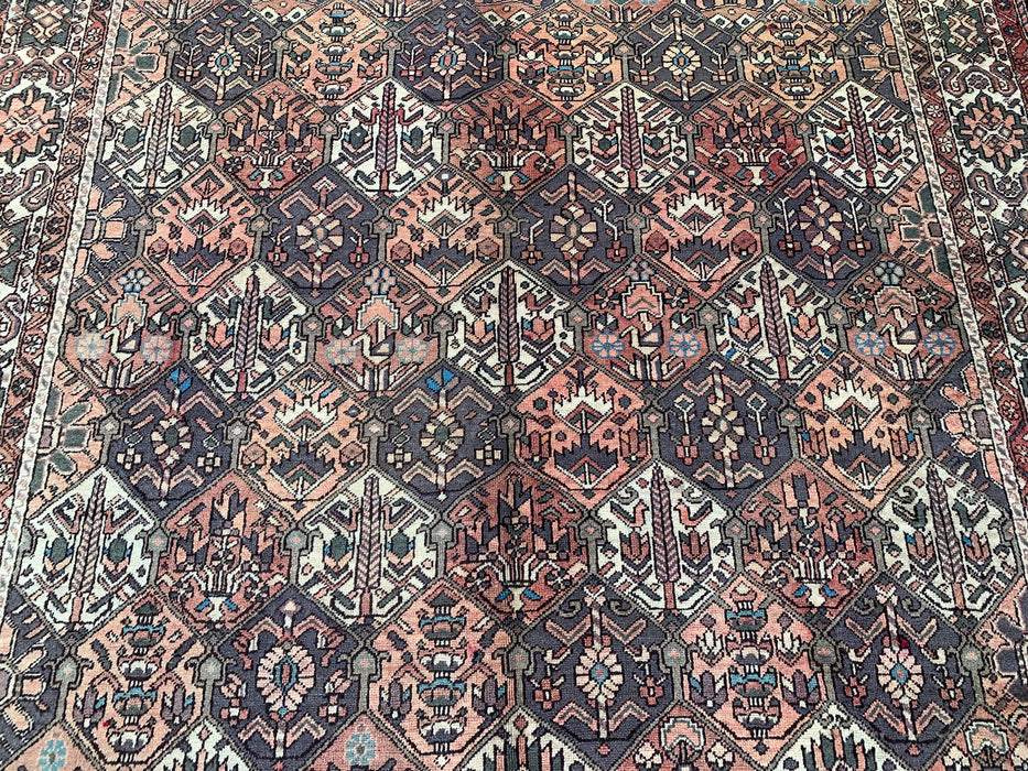 Handgemaakt Perzisch wollen vloerkleed 7x10 - Bruin, ivoor & roze tribaal geometrisch Perzisch stijl kleed - Exacte afmeting 10'3" x 6'10" - KBHM-697
