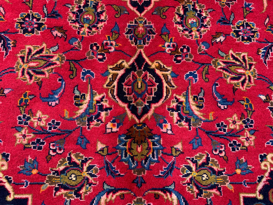 Handgemaakt Perzisch wollen vloerkleed 213x305 cm - Rood, marineblauw & ivoorkleurig Perzisch stijl vloerkleed met bloemenmedaillon - Exacte afmeting 318 cm x 198 cm - KBHM-698