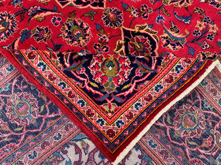 Handgemaakt Perzisch wollen vloerkleed 213x305 cm - Rood, marineblauw & ivoorkleurig Perzisch stijl vloerkleed met bloemenmedaillon - Exacte afmeting 318 cm x 198 cm - KBHM-698