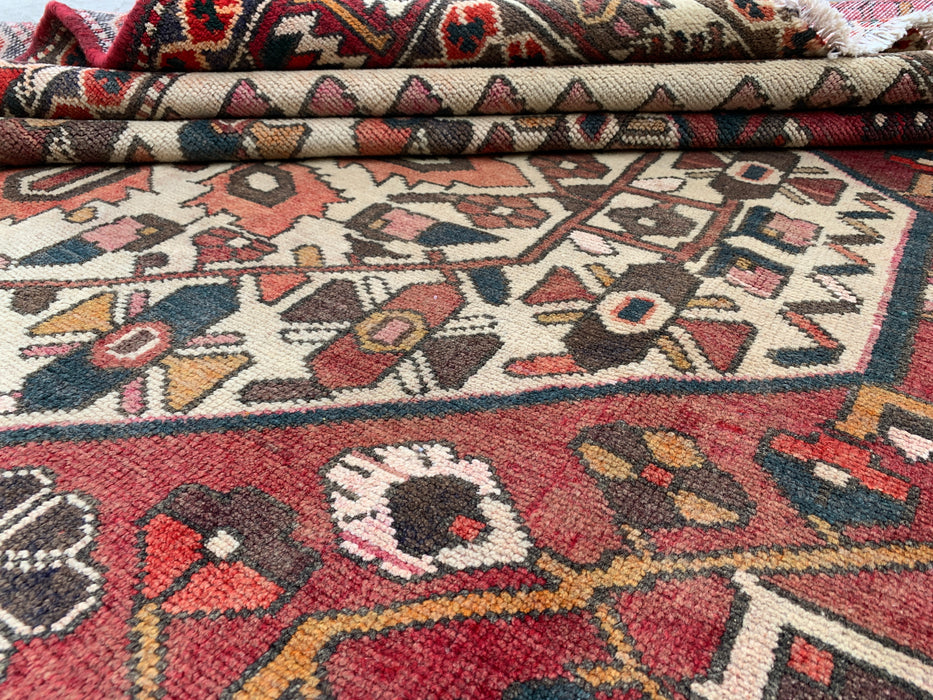 295 x 206 cm handgeknoopt Perzisch wollen tapijt – Rood, ivoor & bruin tribaal geometrisch ontwerp – KBHM-699