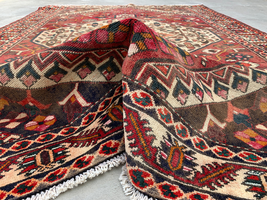 295 x 206 cm handgeknoopt Perzisch wollen tapijt – Rood, ivoor & bruin tribaal geometrisch ontwerp – KBHM-699