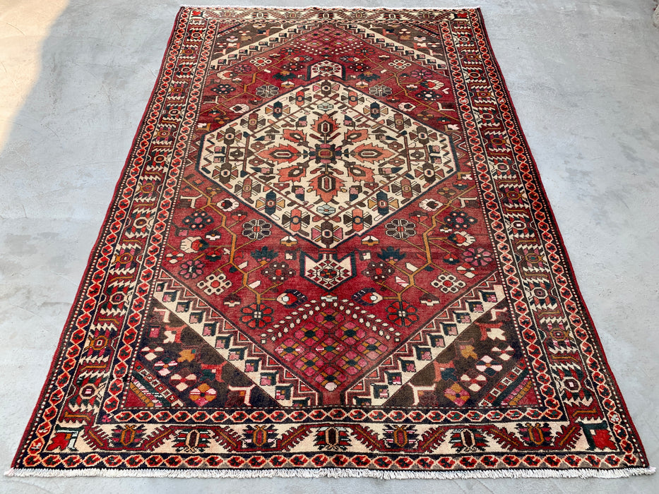 295 x 206 cm handgeknoopt Perzisch wollen tapijt – Rood, ivoor & bruin tribaal geometrisch ontwerp – KBHM-699