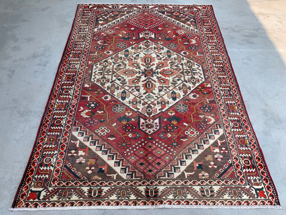 295 x 206 cm handgeknoopt Perzisch wollen tapijt – Rood, ivoor & bruin tribaal geometrisch ontwerp – KBHM-699