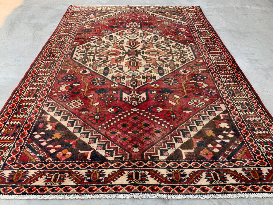 295 x 206 cm handgeknoopt Perzisch wollen tapijt – Rood, ivoor & bruin tribaal geometrisch ontwerp – KBHM-699