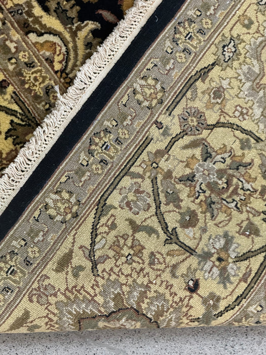 8’x10’ Hand-Knotted Persian-Style (Indo-Persian) Wool Area Rug- Black/Beige