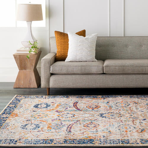 Livabliss Harput machinaal geweven vloerkleed — Multi / Marineblauwe rand | HAP-1014