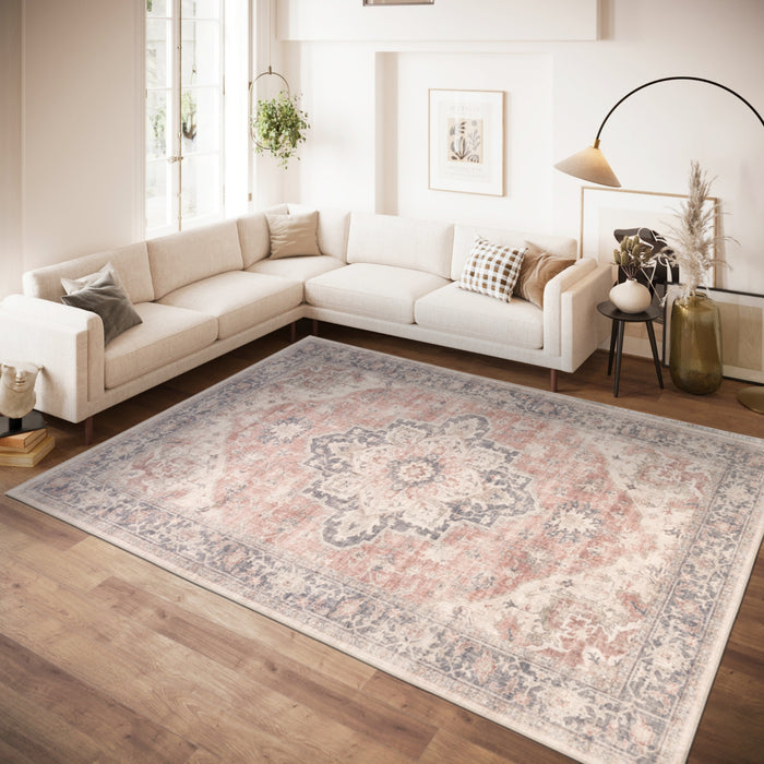 Hoogwaardig wasbaar antislipkleed – Blush Medallion (machine wasbaar)