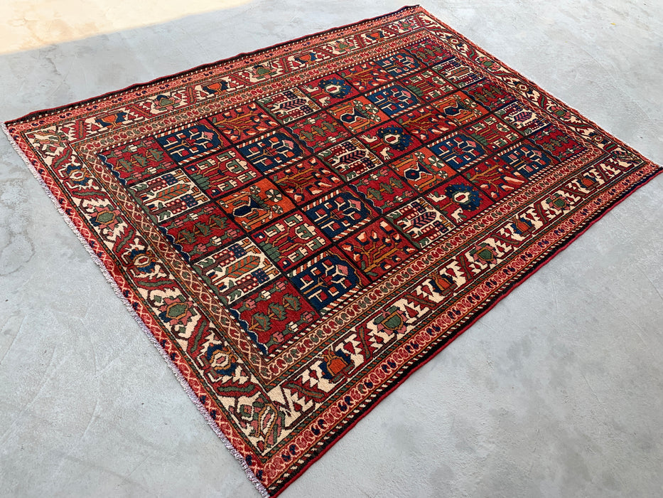 Handgemaakt Perzisch wollen karpet 213x305 - Rood, marineblauw en ivoorkleurig Perzisch tapijt met tribaal patroon - Exacte afmetingen 292 cm x 208 cm - KBHM-700
