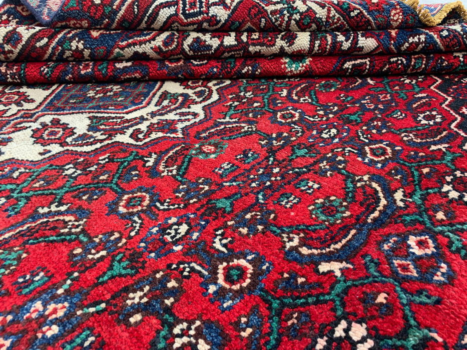 297 cm x 224 cm handgeknoopt Perzisch wollen tapijt – Rood, marineblauw & ivoorkleurig bloemenmedaillonontwerp – KBHM-701