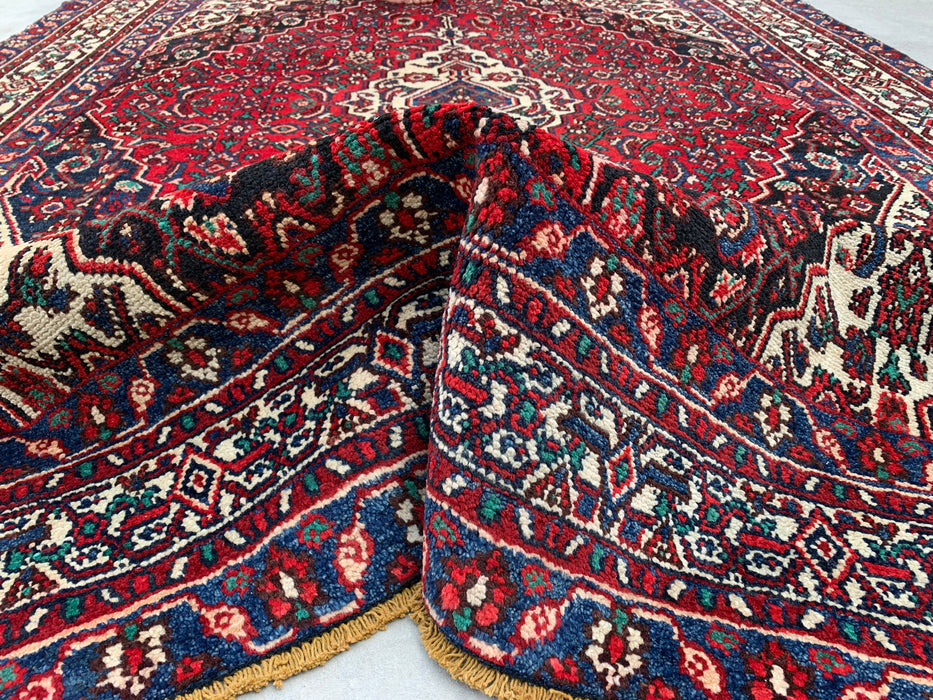 297 cm x 224 cm handgeknoopt Perzisch wollen tapijt – Rood, marineblauw & ivoorkleurig bloemenmedaillonontwerp – KBHM-701