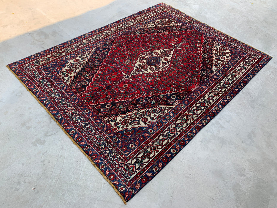 297 cm x 224 cm handgeknoopt Perzisch wollen tapijt – Rood, marineblauw & ivoorkleurig bloemenmedaillonontwerp – KBHM-701
