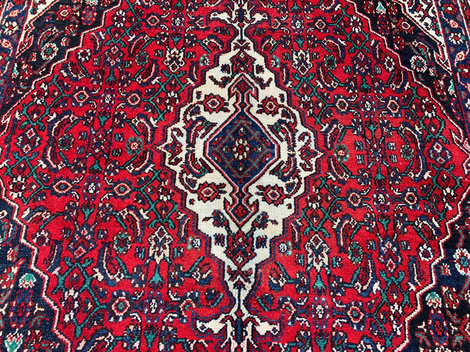 297 cm x 224 cm handgeknoopt Perzisch wollen tapijt – Rood, marineblauw & ivoorkleurig bloemenmedaillonontwerp – KBHM-701