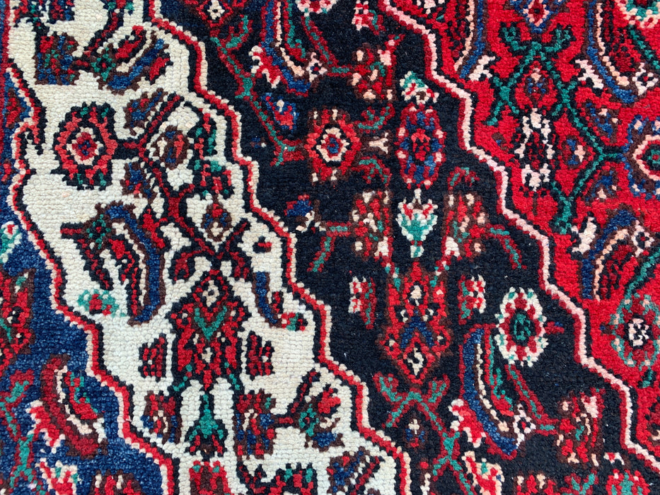 297 cm x 224 cm handgeknoopt Perzisch wollen tapijt – Rood, marineblauw & ivoorkleurig bloemenmedaillonontwerp – KBHM-701