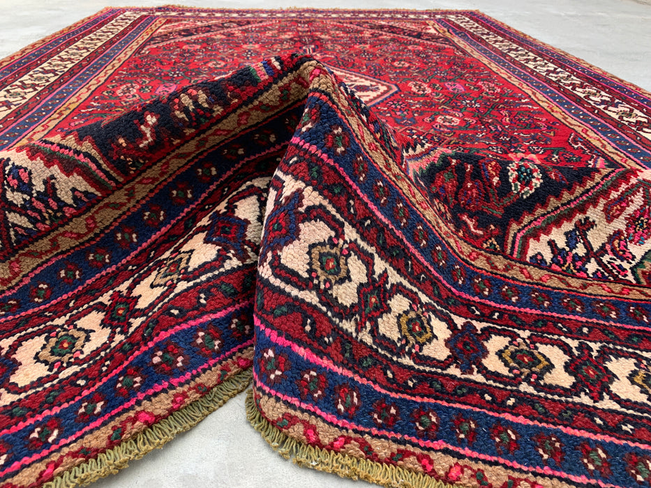 Handgemaakt Perzisch wollen vloerkleed 210x300 cm - Rood, marineblauw & ivoorkleurig Perzisch tapijt met bloemmotief - Exacte maat 295 cm x 196 cm - KBHM-703