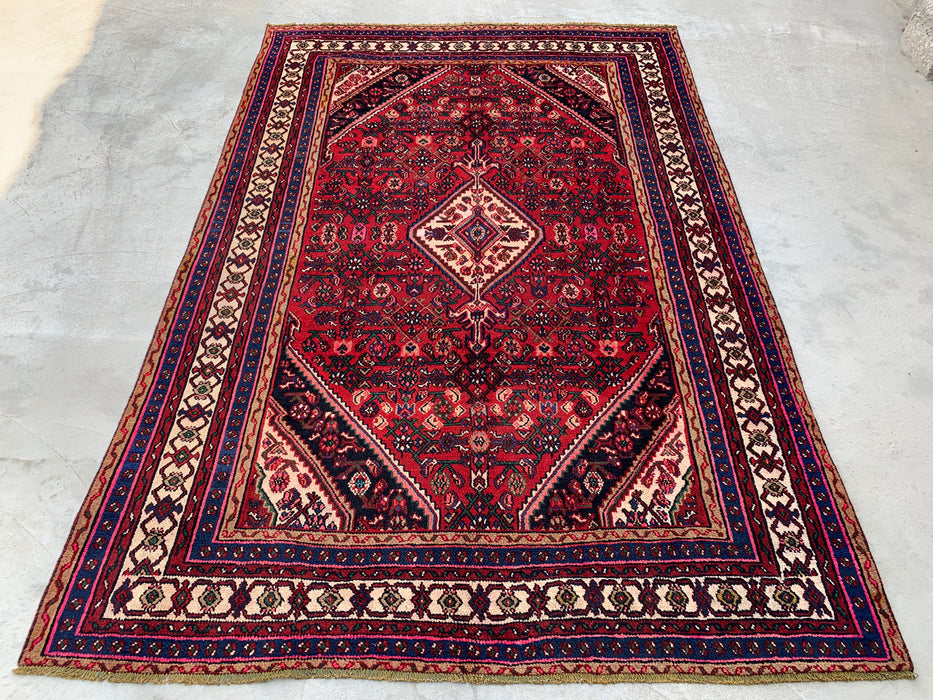 Handgemaakt Perzisch wollen vloerkleed 210x300 cm - Rood, marineblauw & ivoorkleurig Perzisch tapijt met bloemmotief - Exacte maat 295 cm x 196 cm - KBHM-703