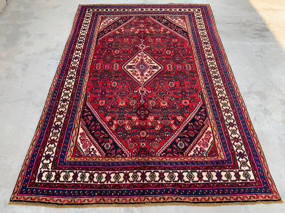Handgemaakt Perzisch wollen vloerkleed 210x300 cm - Rood, marineblauw & ivoorkleurig Perzisch tapijt met bloemmotief - Exacte maat 295 cm x 196 cm - KBHM-703