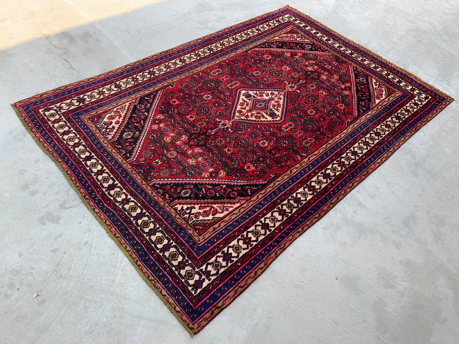 Handgemaakt Perzisch wollen vloerkleed 210x300 cm - Rood, marineblauw & ivoorkleurig Perzisch tapijt met bloemmotief - Exacte maat 295 cm x 196 cm - KBHM-703
