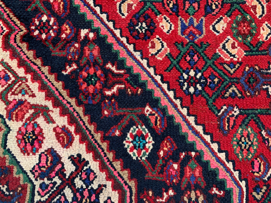 Handgemaakt Perzisch wollen vloerkleed 210x300 cm - Rood, marineblauw & ivoorkleurig Perzisch tapijt met bloemmotief - Exacte maat 295 cm x 196 cm - KBHM-703