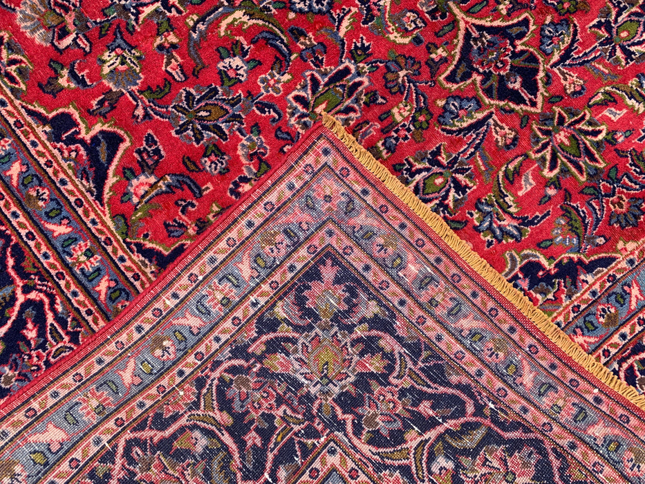 Handgemaakt Perzisch wollen vloerkleed 7x10 - Rood, marineblauw & ivoorkleurig Perzisch vloerkleed met bloemenmedaillon - Exacte afmeting 9'3" x 6'3" - KBHM-704