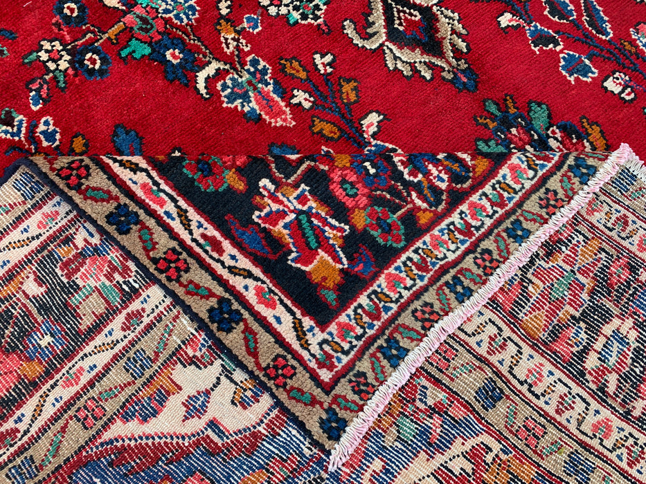 11'11" x 8'4" Handgeknoopt Perzisch wollen tapijt – Rood, marineblauw & ivoorkleurig bloemenmedaillonontwerp – KBHM-705