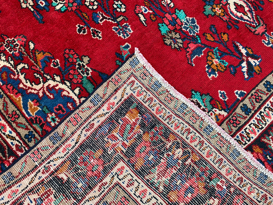 11'11" x 8'4" Handgeknoopt Perzisch wollen tapijt – Rood, marineblauw & ivoorkleurig bloemenmedaillonontwerp – KBHM-705