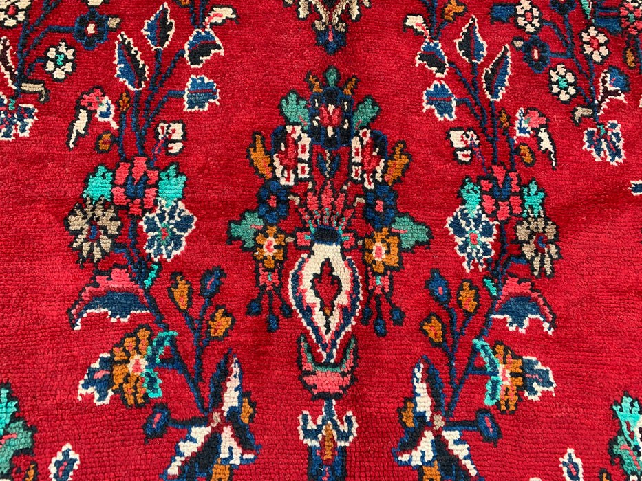 11'11" x 8'4" Handgeknoopt Perzisch wollen tapijt – Rood, marineblauw & ivoorkleurig bloemenmedaillonontwerp – KBHM-705