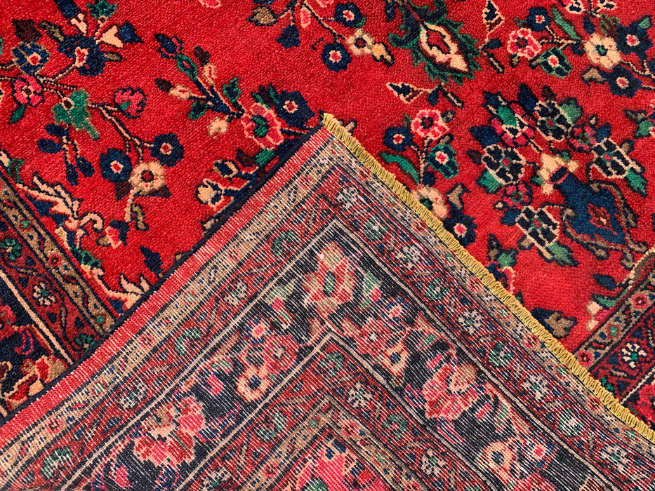 Handgemaakt Perzisch wollen vloerkleed 7x10 - Rood, marineblauw & ivoorkleurig Perzisch tapijt met bloemenmedaillon - Exacte afmeting 9'9" x 6'10" - KBHM-706