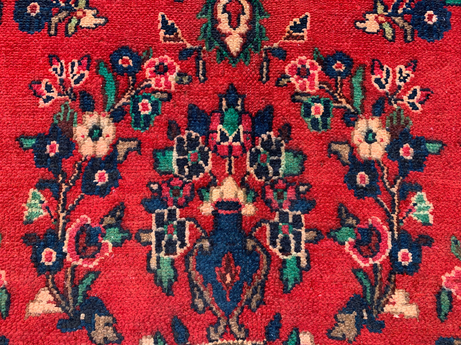 Handgemaakt Perzisch wollen vloerkleed 7x10 - Rood, marineblauw & ivoorkleurig Perzisch tapijt met bloemenmedaillon - Exacte afmeting 9'9" x 6'10" - KBHM-706
