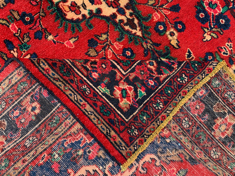 Handgemaakt Perzisch wollen vloerkleed 7x10 - Rood, marineblauw & ivoorkleurig Perzisch tapijt met bloemenmedaillon - Exacte afmeting 9'9" x 6'10" - KBHM-706
