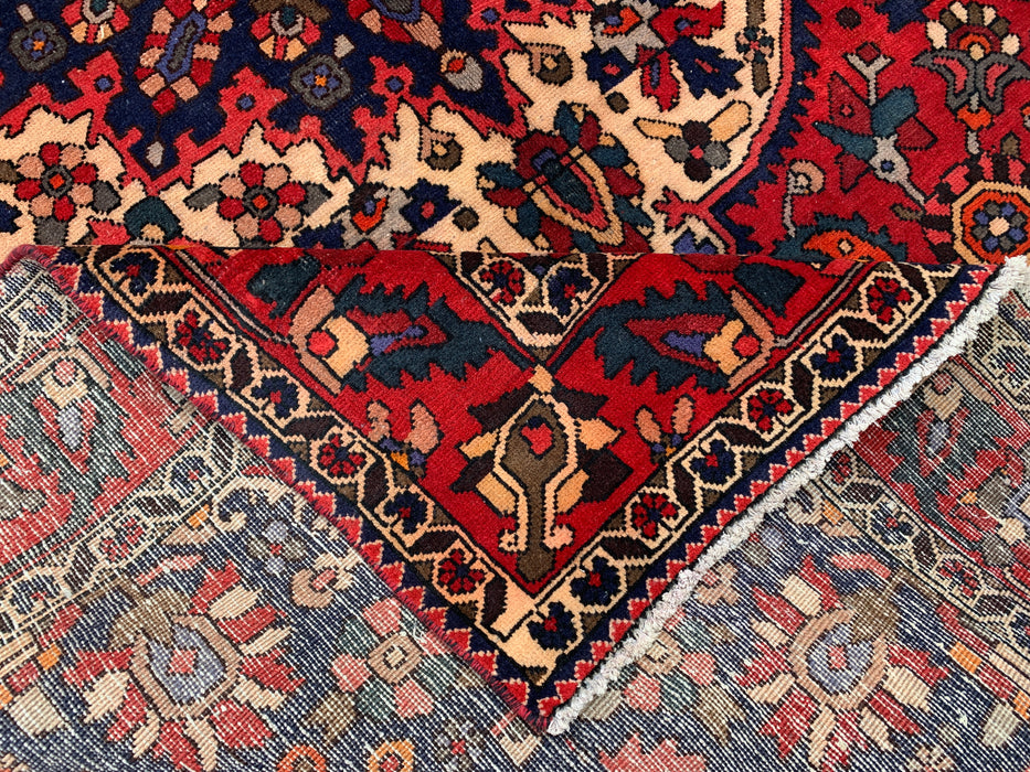 10'6" x 7'3" handgeknoopt Perzisch wollen tapijt – Rood, marineblauw & ivoorkleurig bloemenmedaillonontwerp – KBHM-708