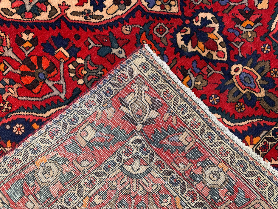 10'6" x 7'3" handgeknoopt Perzisch wollen tapijt – Rood, marineblauw & ivoorkleurig bloemenmedaillonontwerp – KBHM-708