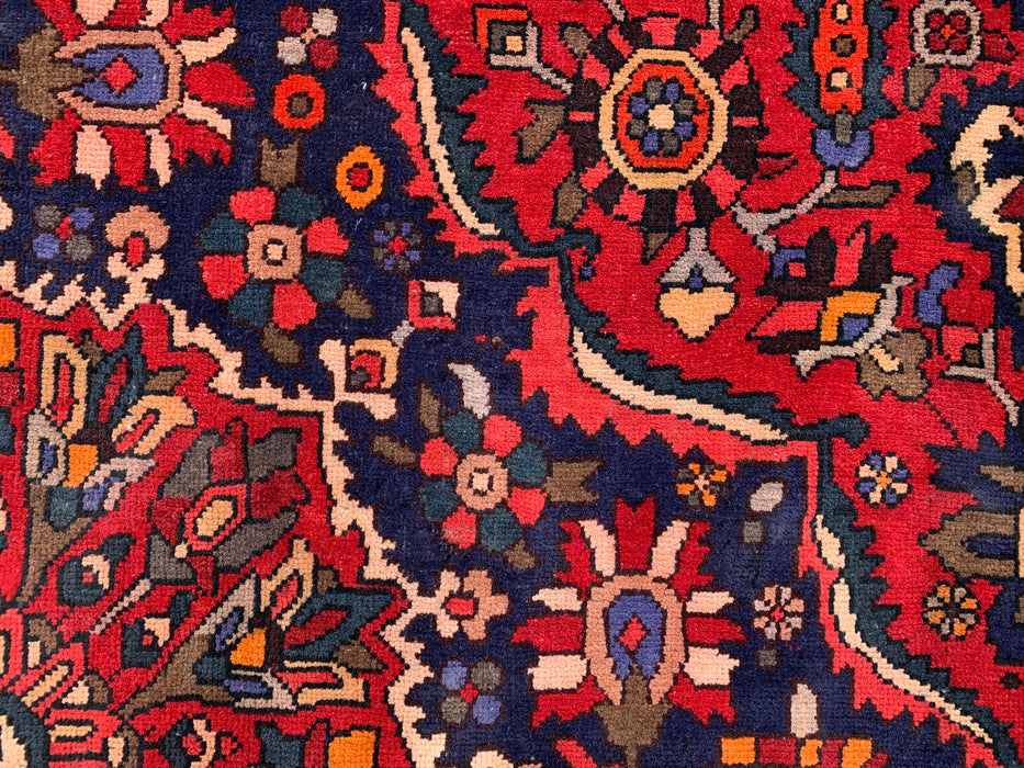 10'6" x 7'3" handgeknoopt Perzisch wollen tapijt – Rood, marineblauw & ivoorkleurig bloemenmedaillonontwerp – KBHM-708