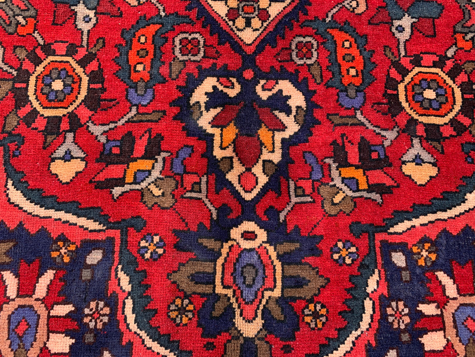 10'6" x 7'3" handgeknoopt Perzisch wollen tapijt – Rood, marineblauw & ivoorkleurig bloemenmedaillonontwerp – KBHM-708