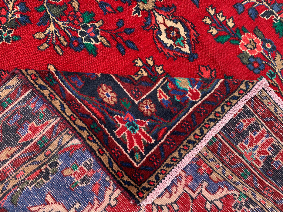Handgemaakt Perzisch wollen vloerkleed 7x10 - Rood, marineblauw & ivoor kleurig Perzisch vloerkleed met bloemenmedaillon - Exacte maat 9'9" x 6'9" - KBHM-709