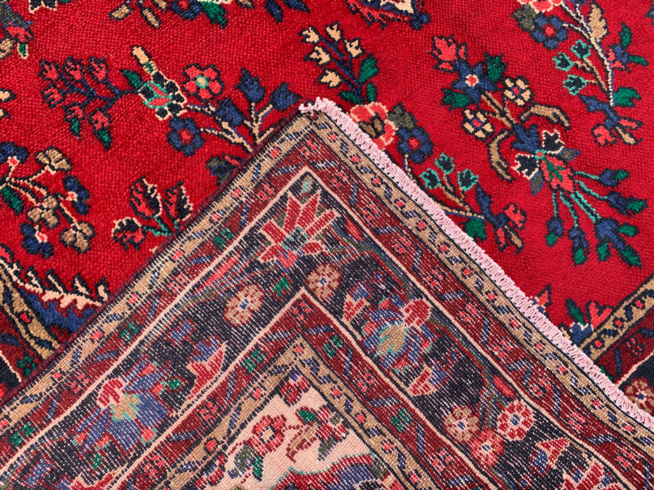Handgemaakt Perzisch wollen vloerkleed 7x10 - Rood, marineblauw & ivoor kleurig Perzisch vloerkleed met bloemenmedaillon - Exacte maat 9'9" x 6'9" - KBHM-709