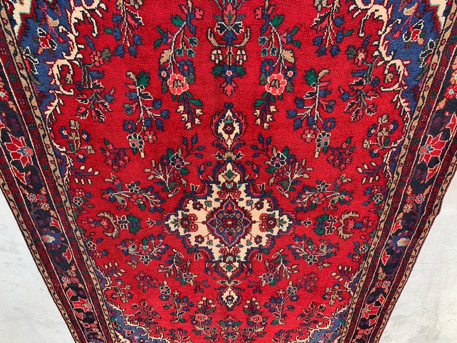 Handgemaakt Perzisch wollen vloerkleed 7x10 - Rood, marineblauw & ivoor kleurig Perzisch vloerkleed met bloemenmedaillon - Exacte maat 9'9" x 6'9" - KBHM-709