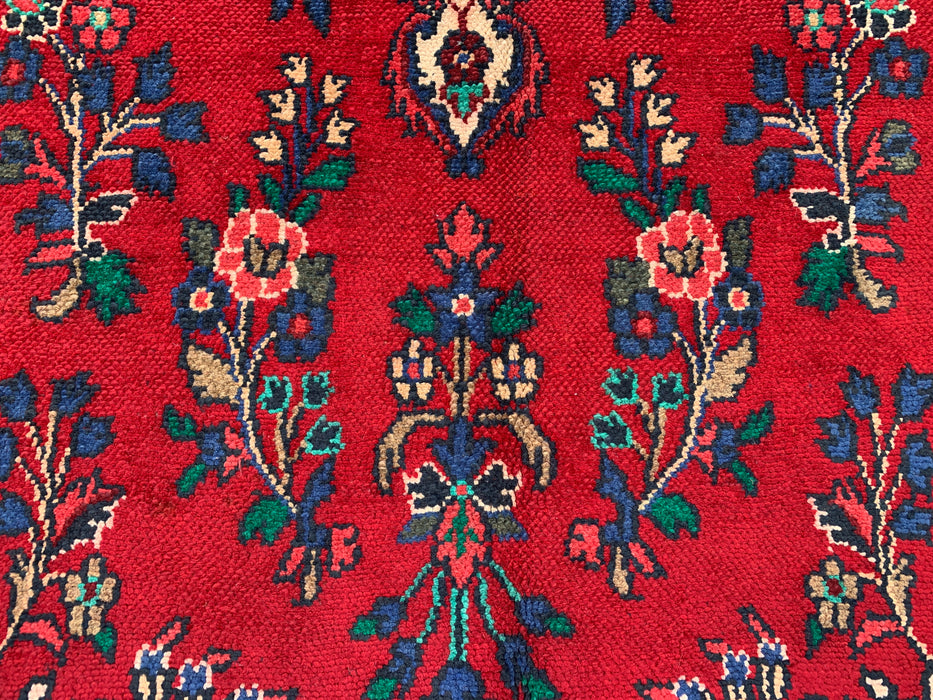 Handgemaakt Perzisch wollen vloerkleed 7x10 - Rood, marineblauw & ivoor kleurig Perzisch vloerkleed met bloemenmedaillon - Exacte maat 9'9" x 6'9" - KBHM-709