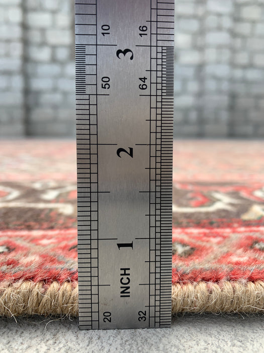 Handgemaakt Perzisch wollen vloerkleed 7x10 - Vintage Perzisch stijl kleed met medaillon in roze, bruin & aqua - Exacte afmeting 9'4" x 6'1" - KBHM-710