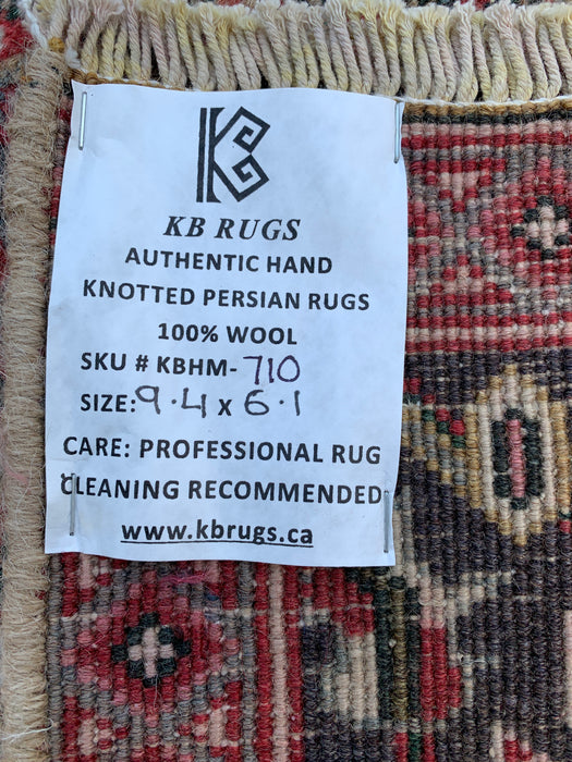 Handgemaakt Perzisch wollen vloerkleed 7x10 - Vintage Perzisch stijl kleed met medaillon in roze, bruin & aqua - Exacte afmeting 9'4" x 6'1" - KBHM-710