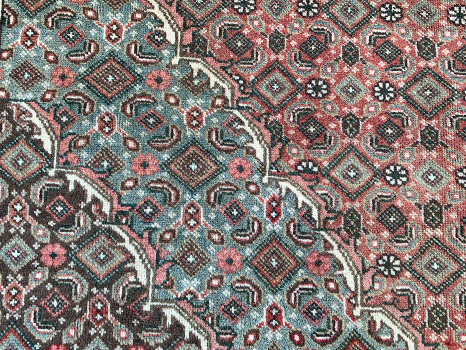 Handgemaakt Perzisch wollen vloerkleed 7x10 - Vintage Perzisch stijl kleed met medaillon in roze, bruin & aqua - Exacte afmeting 9'4" x 6'1" - KBHM-710