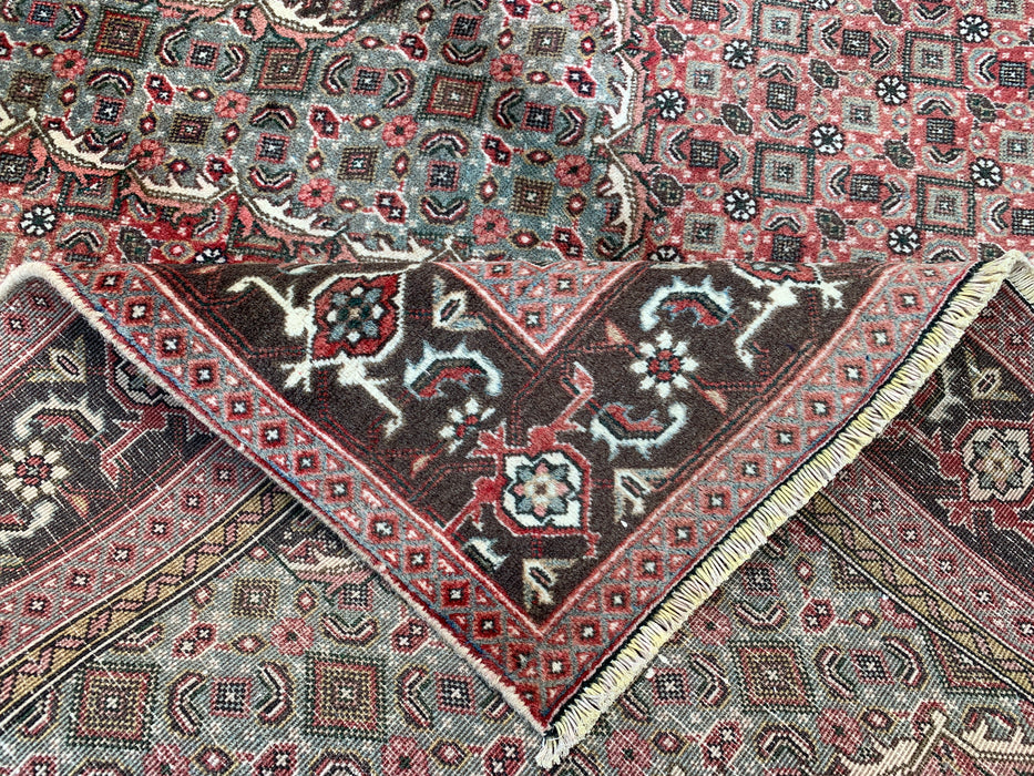 Handgemaakt Perzisch wollen vloerkleed 7x10 - Vintage Perzisch stijl kleed met medaillon in roze, bruin & aqua - Exacte afmeting 9'4" x 6'1" - KBHM-710