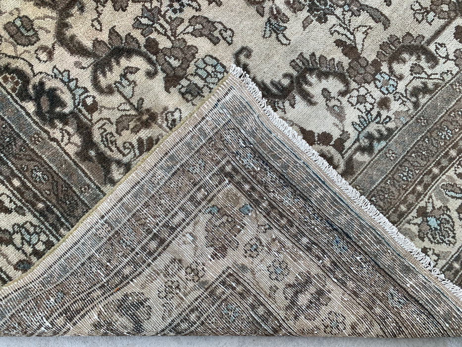 11'11" x 8'8" Handgeknoopt Perzisch wollen tapijt – Beige, bruin & zachtblauw bloemenmedaillonontwerp – KBHM-711