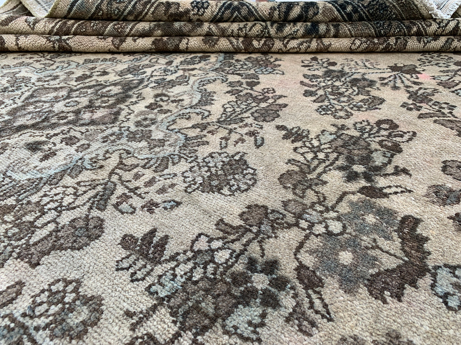 11'11" x 8'8" Handgeknoopt Perzisch wollen tapijt – Beige, bruin & zachtblauw bloemenmedaillonontwerp – KBHM-711